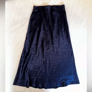 Babaton Navy Slip Satin Midi Skirt